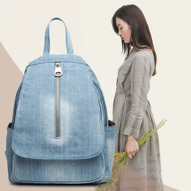 Blue Denim Canvas Women Backpack Big Capacity High Quality female School Bag Casual Jeans Travel shoulder Bag Rucksack Mochila 240813