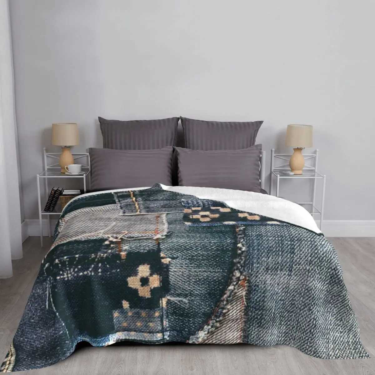 Denim Patchwork Blankets Fleece Winter Multifunction Warm Throw Blankets for Sofa Couch Bedspreads Y240815