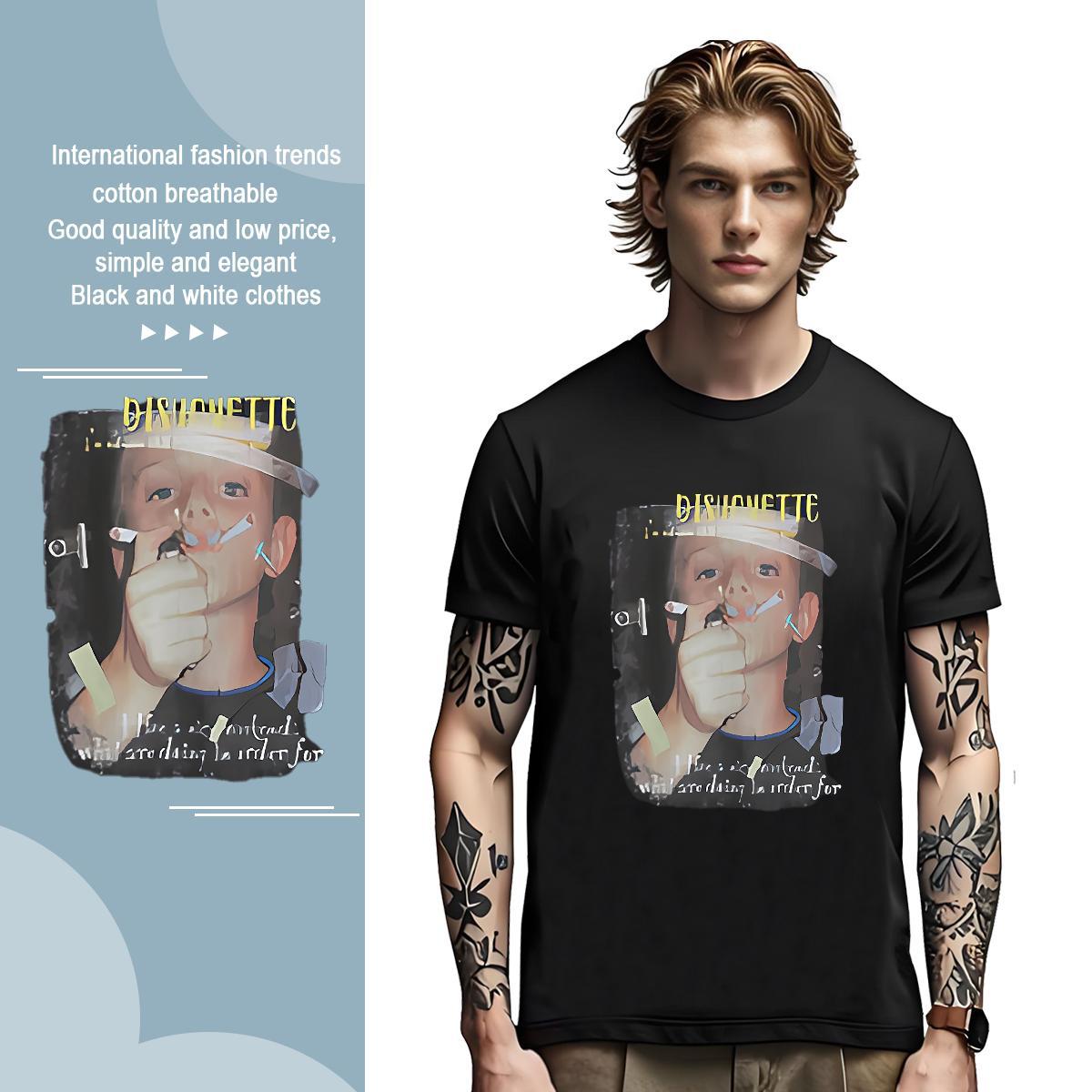 T Shirts Men 100% Cotton 230g portrait Spring Summer Breathable Short Sleeve Custom Anime Mens Tshirts DIY Customized Wholesale Top Tees