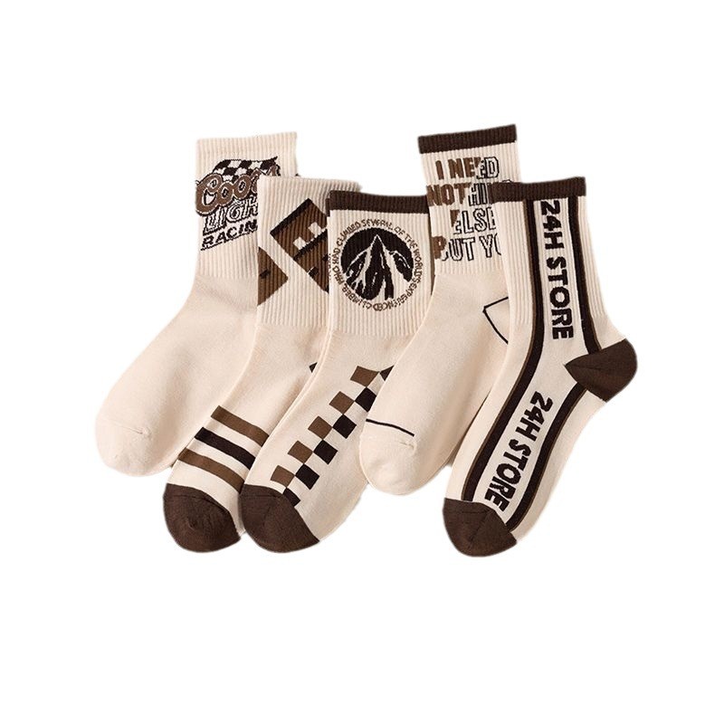 Socks men's long socks autumn and winter ins trendy versatile mid tube American retro sports student basketball long tube men's socks