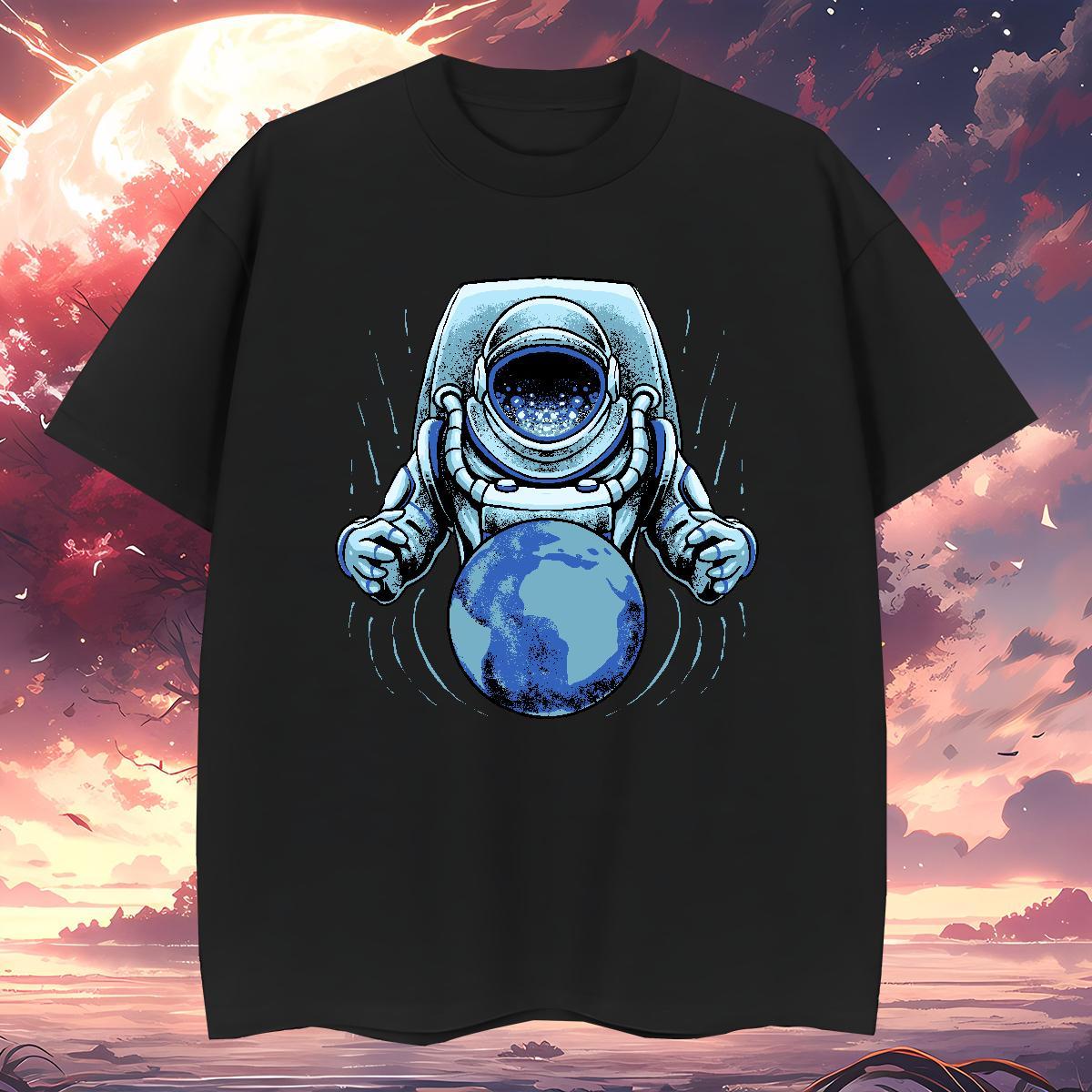 T Shirt For Man 100% Cotton 230g cosmonaut Outdoor O-Neck Short Sleeve Graphic Tshirts Wholesale Comfortable Tops