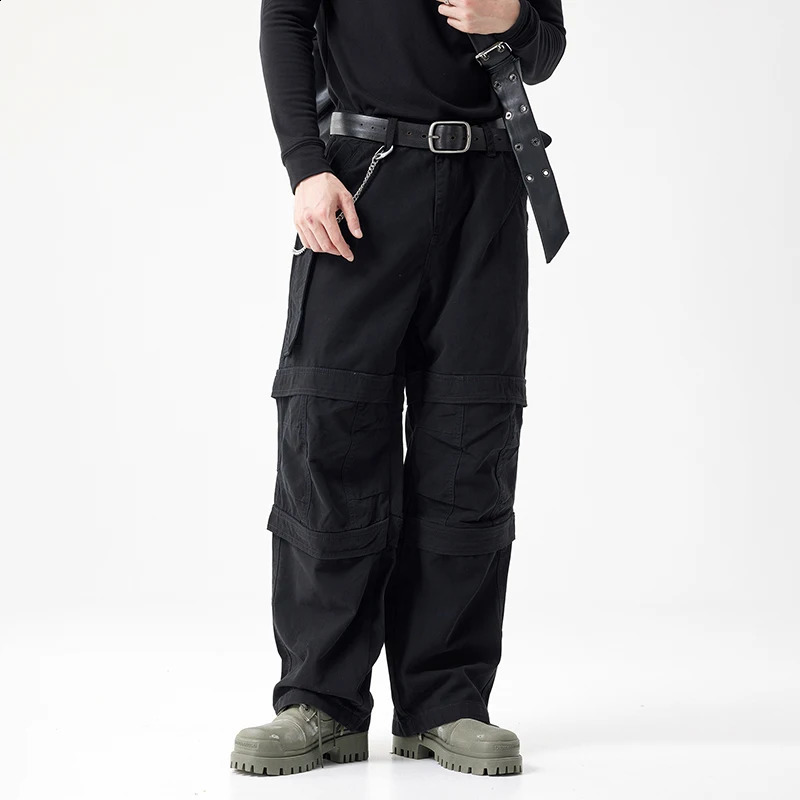 High-end American black wide-legged pants work pants mens loose straight trend gang handsome mens jeans Streetwear 240814