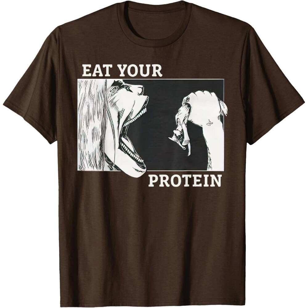 T shirt for Mens Eat Your Protein Anime Gym Pump Bodybuilding Fitness T-Shirt Shirts Tshirt Graphic Tee Casual Tops Clothes Short sleeve