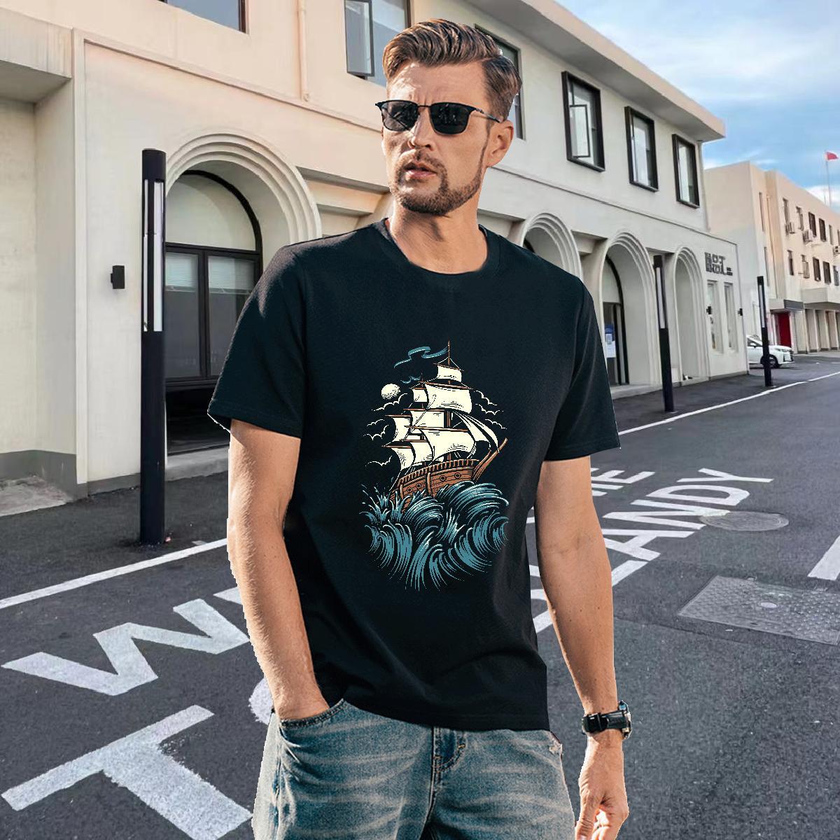 Designer Mens Tshirts Casual 100% Cotton 230g Oversized 4XL Breathable Soft ship T Shirt For Man Classic Polos