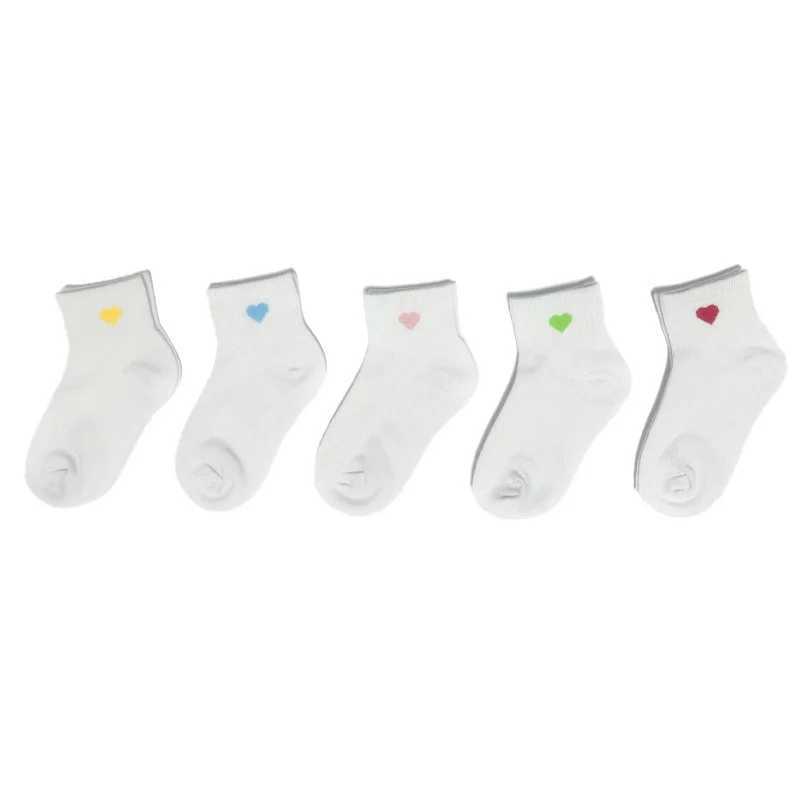5 pairs of cute heart patterned childrens white socks for girls W240814