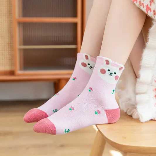 5 pairs of childrens cotton socks for girls fashionable spring girls cartoon socks for children aged 3-15 W240814