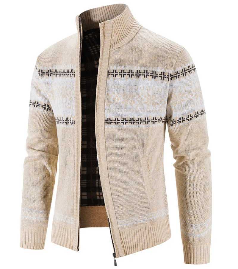 2023 Autumn/Winter New Product Mens Sweater Colored Christmas Snowflake Piece Standing Collar Warm Cardigan Knitted Coat MensXJ240814