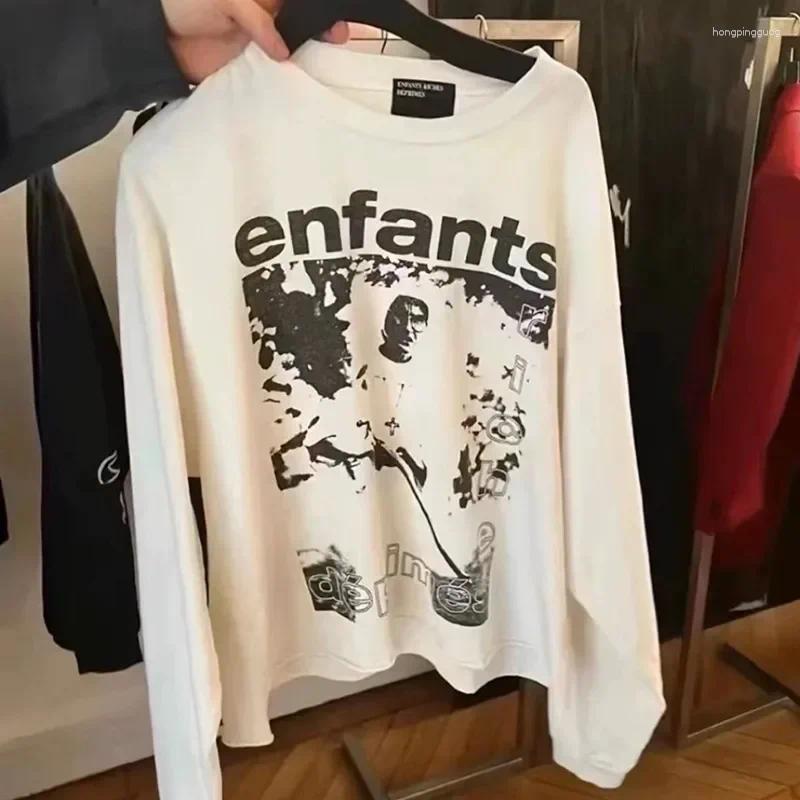Men's Hoodies Hiphop Street Men Women Long Sleeve Tshirt ERD Sweatshirts Yellow Abstract Print Letter Vinatge Washed Hole Black Pullover