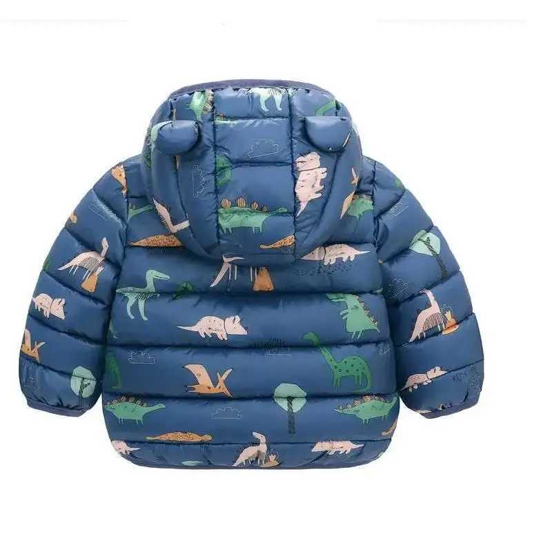 Autumn and winter childrens girls and boys hooded cartoon jacket cute down jacket with ears for babies warm zipper jacket childrens clothing 0-5Y W240