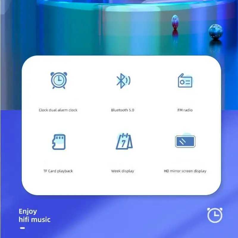 Rechargeable Digital Alarm Clock TEMP Week 3 Alarms FM Radio LED Table Clock Stereo Sound TF Card Playback Wireless SpeakerM240814
