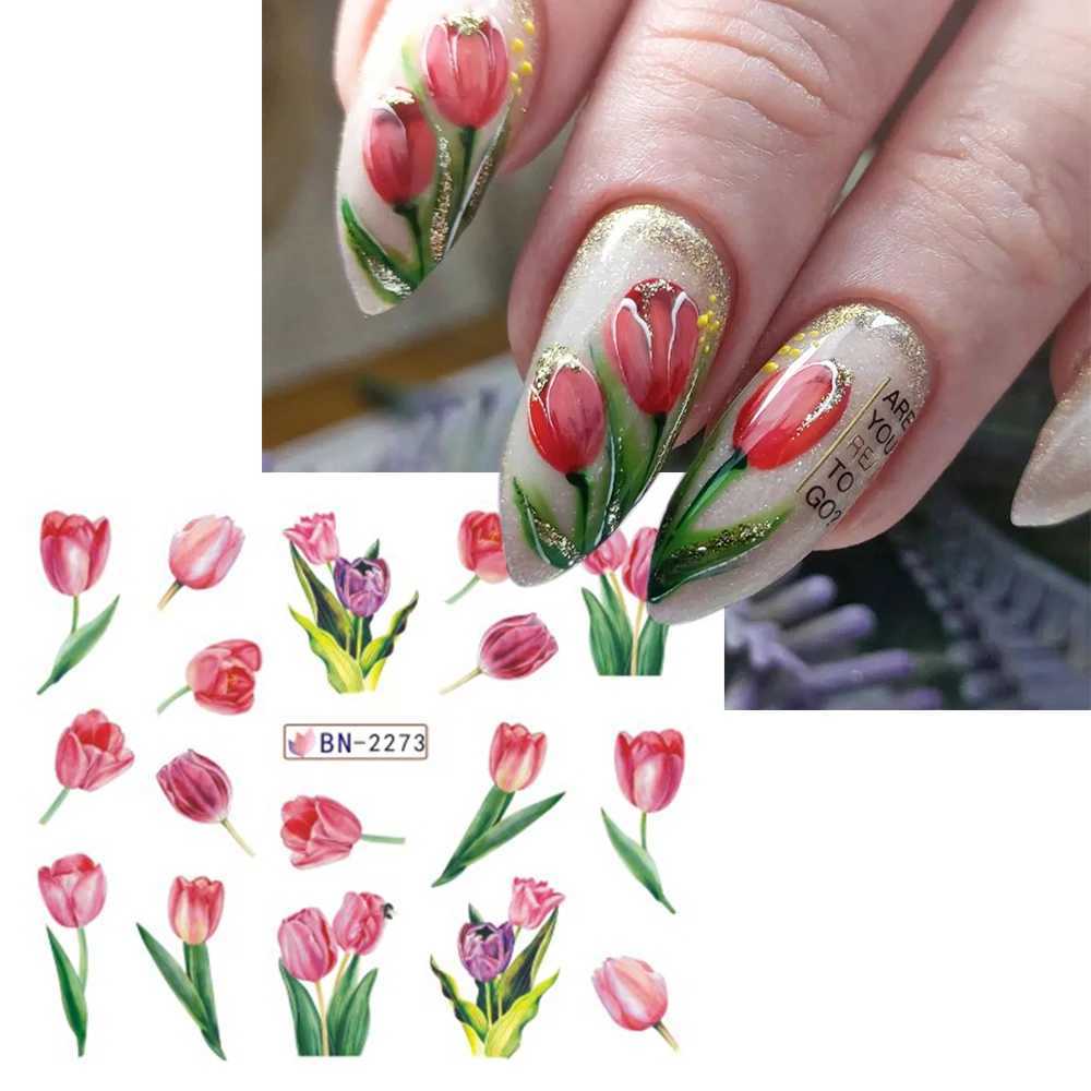 Tulips Flowers Water Nail Decals Leaf Transfer Nail Stickers Spring Summer Decoration Snowdrops Watermarks Slider LEBBN2269-2280XJ240814