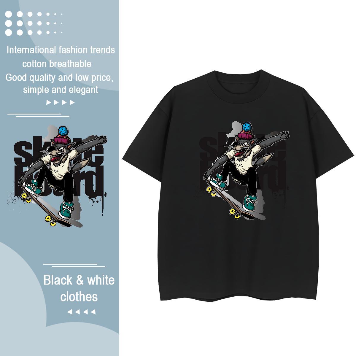 Loose Fit T-Shirts wolf Breathable Short Sleeve Daily Outfit Custom Cartoon 230g Pure Cotton Men Clothes T-Shirt Fashion Designer Tees Shirts