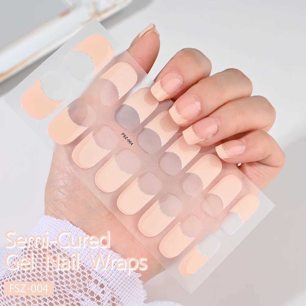 16Tips White French Semi-Cured Gel Nail Patch Sliders Full Cover Gel Nail Stickers For UV Lamp Adhesive Decals Manicure Patch #7XJ240814