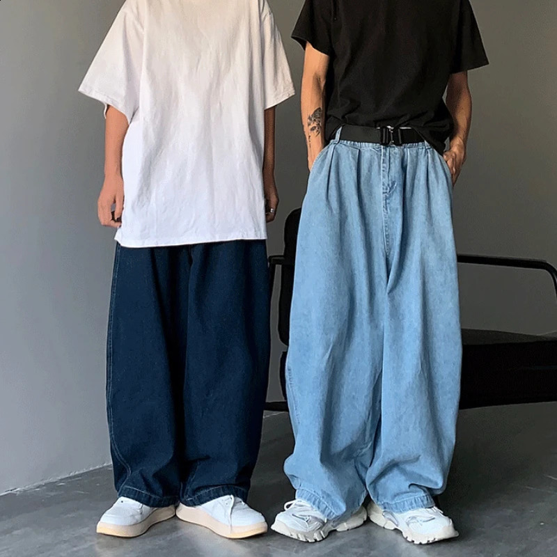 HOUZHOU Straight Jeans Men Blue Loose Denim Trousers Neutral Y2K Jean Streetwear Casual Wide Jeans Mans Pants Men Baggy Hip Hop 240816