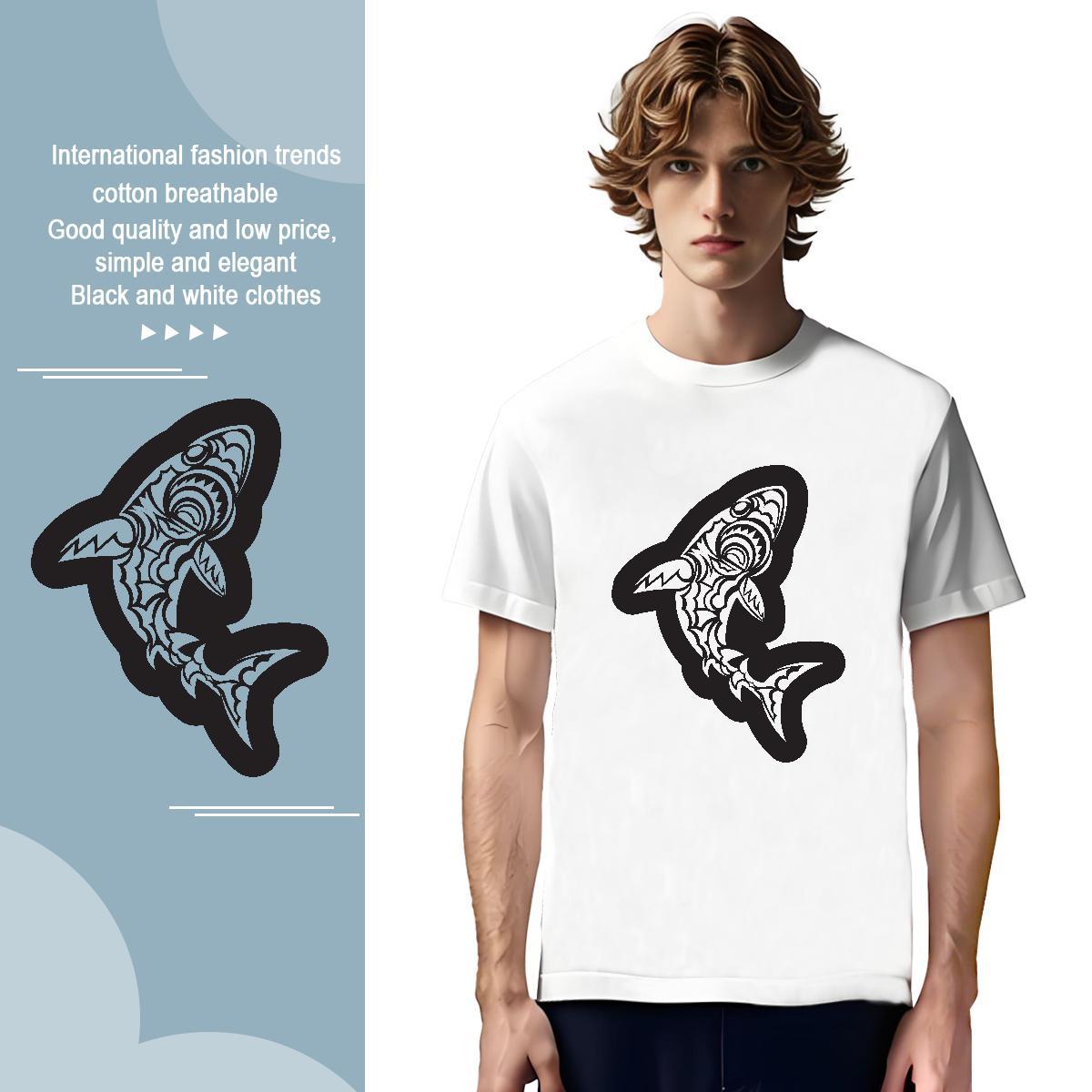 Man T Shirts 230g Pure Cotton fish Outdoor Breathable Short Sleeve Custom Print Plus Size Men Clothes T-Shirt Fashion Casual Loose Fit Tee Shirt