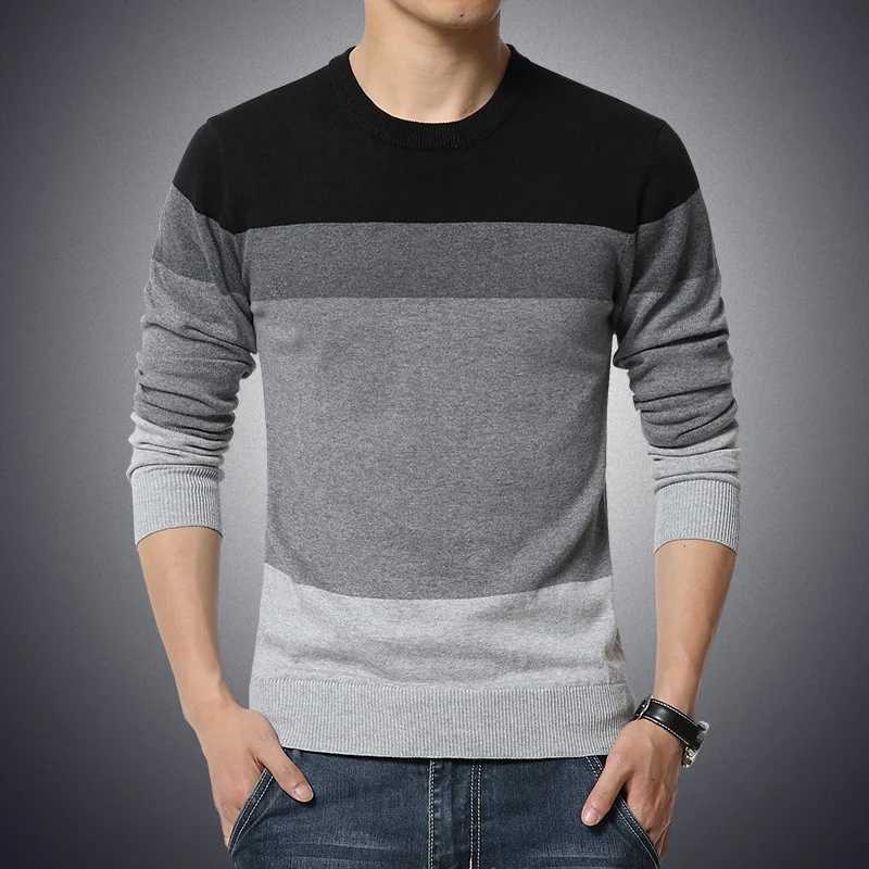 M-4XL 2024 Winter Casual Mens Sweater O-Neck Striped Slim Fit Knittwear Mens Sweaters Pullovers Pullover Men Pull HommeXJ240814