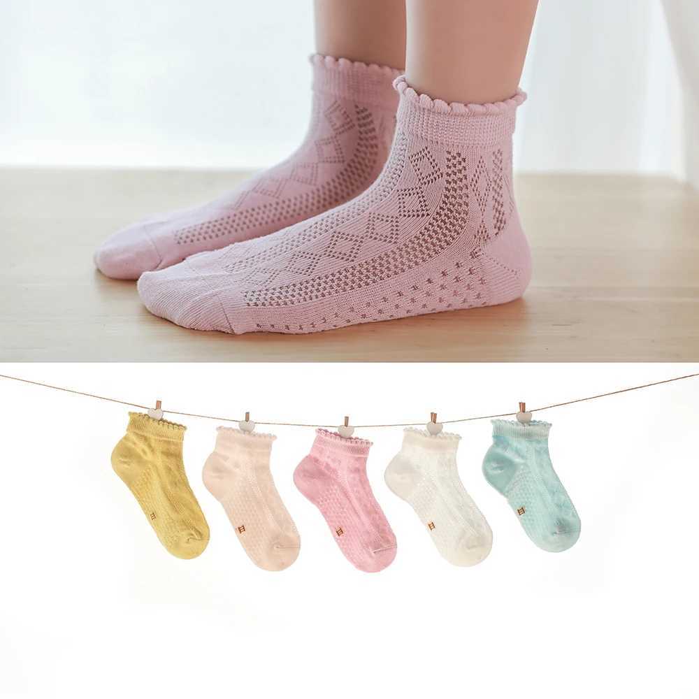 5 pairs/batch of baby socks summer and spring thin mesh cotton childrens socks cute girls lace socks colorful childrens socks W240814