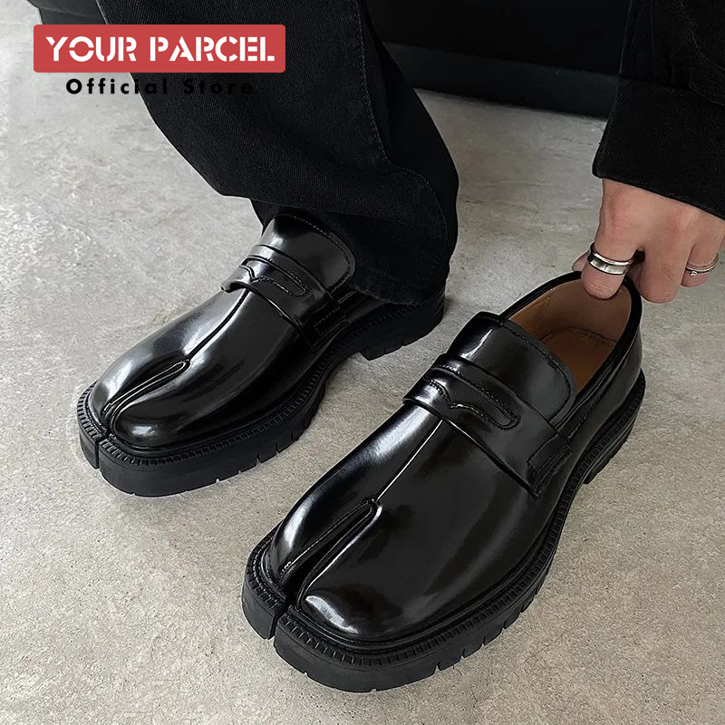 Split Toe Horseshoe For Men's Thick Sole Lefu Tabi Patent Korean Version Trend Casual Leather Shoes 241117
