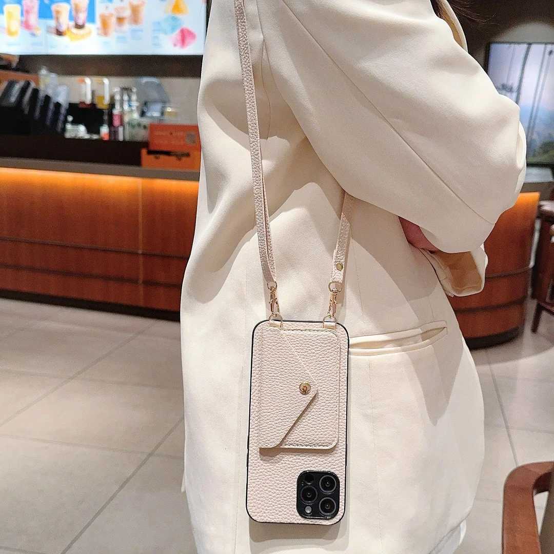 Crossbody Strap Leather Card Slot Pocket Wallet Case For iPhone 11 12 13 14 15 Pro Max Plus Lanyard Phone Bag Cover Purse Y240815