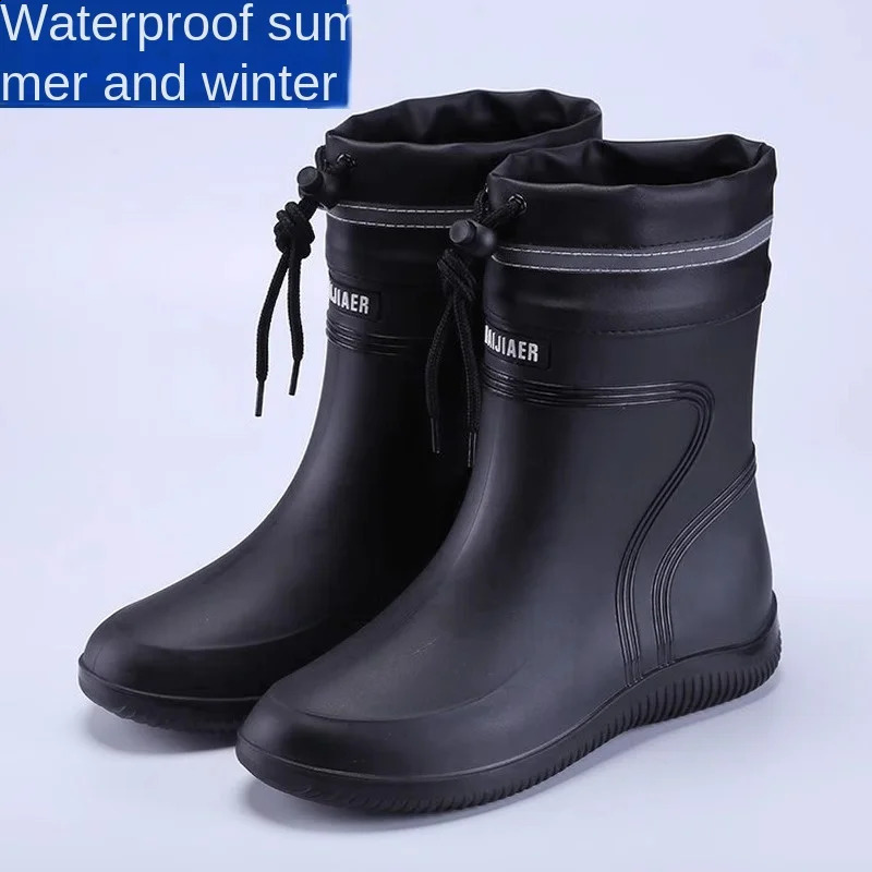 Mens mid pipe waterproof boots fashionable construction site anti slip rubber shoes summer fishing girls waterproof mens waterproof boots 240821
