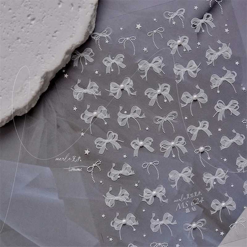 1Sheet Luxury Crystal diamond Nail Charms Stickers Lace Bow Self Adhesive Sticker For Nails Ribbon Decals Nail Decorations PartsXJ240814