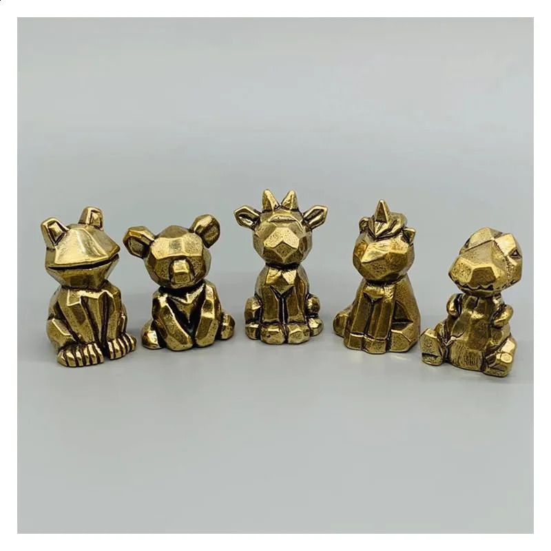 Mini Creative Brass Animal Statue Vintage Miniature Geometry Frog Hippo Home Office Desk Decoration Ornament Funny Toy Gift 240814