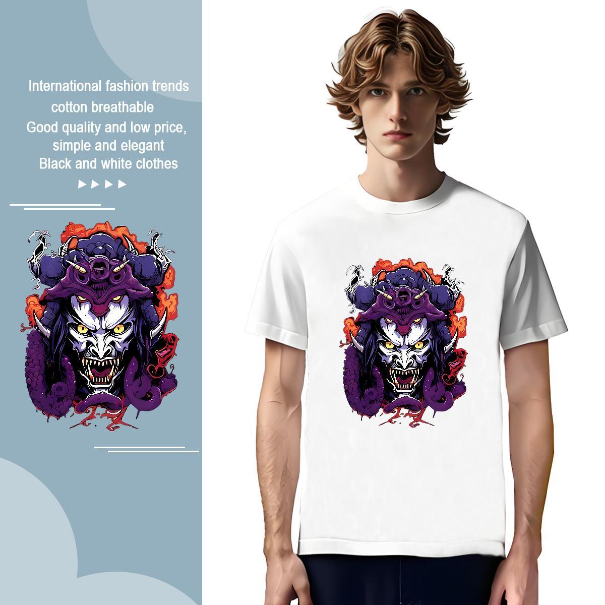 Men T Shirts 100% Cotton 230g Terror, Purple Dragon,Flame Casual Beach Breathable Asian Size Men Tshirts 2024 Summer Popular Tops Tees