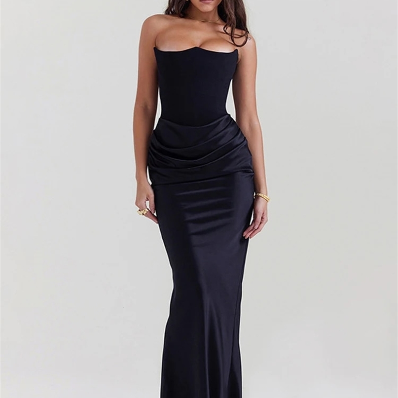 Strapless Backless Sexy Evening Party Maxi Long Dress Vestido for Women Autumn Winter Sleeveless Bodycon Dresses Outfits Gift 240814