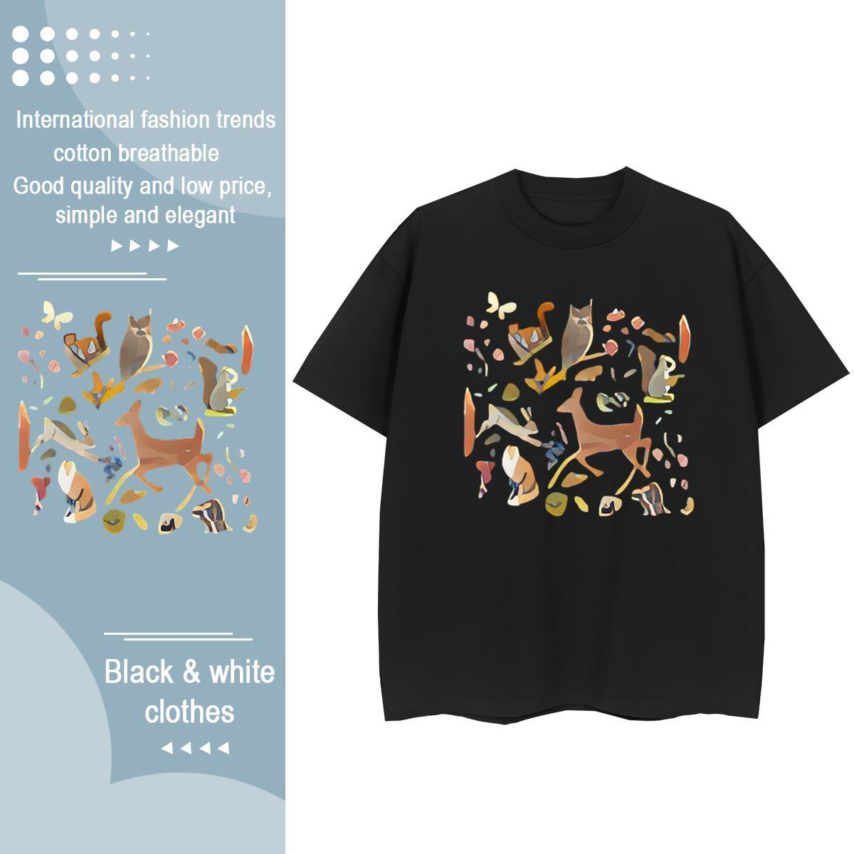 Unisex Man T Shirts Deer Short Sleeve O-Neck Daily Outfit Custom Print Plus Size 230g Pure Cotton Mens Tshirts Factory Direct Clothes
