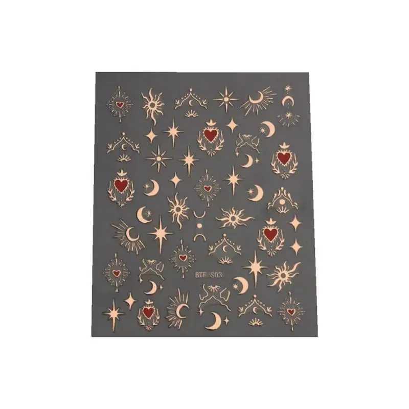 Bronzing Heart Stickers for Nails Gold Sliver Laser Butterfly Star Moon Adhesive Sliders DIY Nail Art Accessories Deco GLBTF-SXJ240814