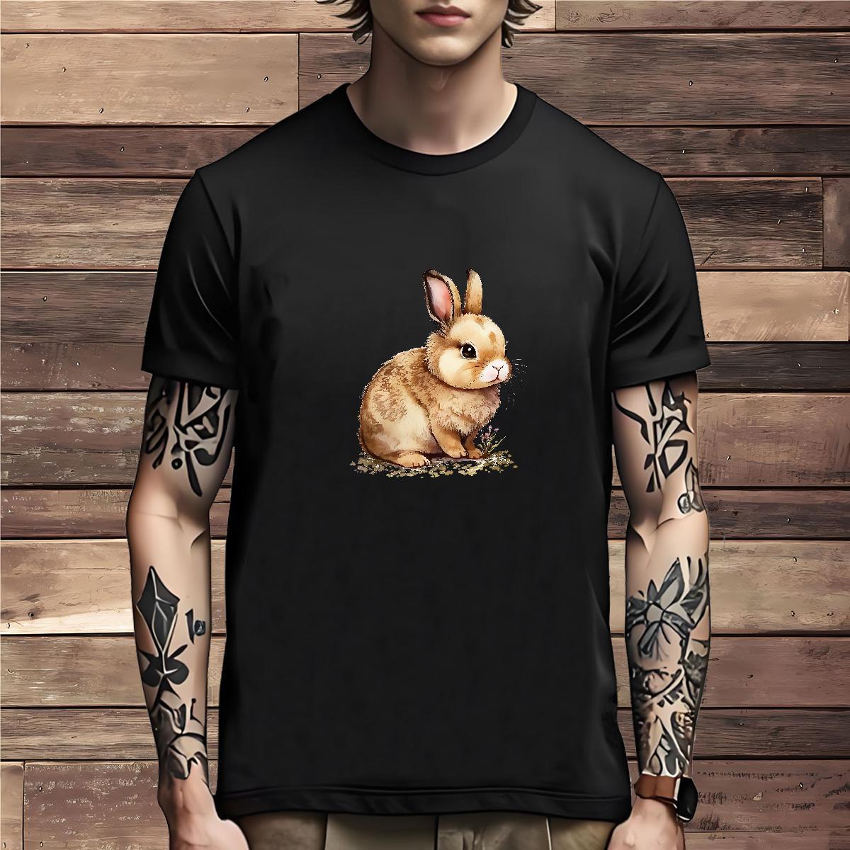 Free Shipping T-Shirts rabbit Short Sleeve Soft Daily Wear Black Oversized 100% Cotton 230g Mens Tshirts 2024 DIY Tees Shirts