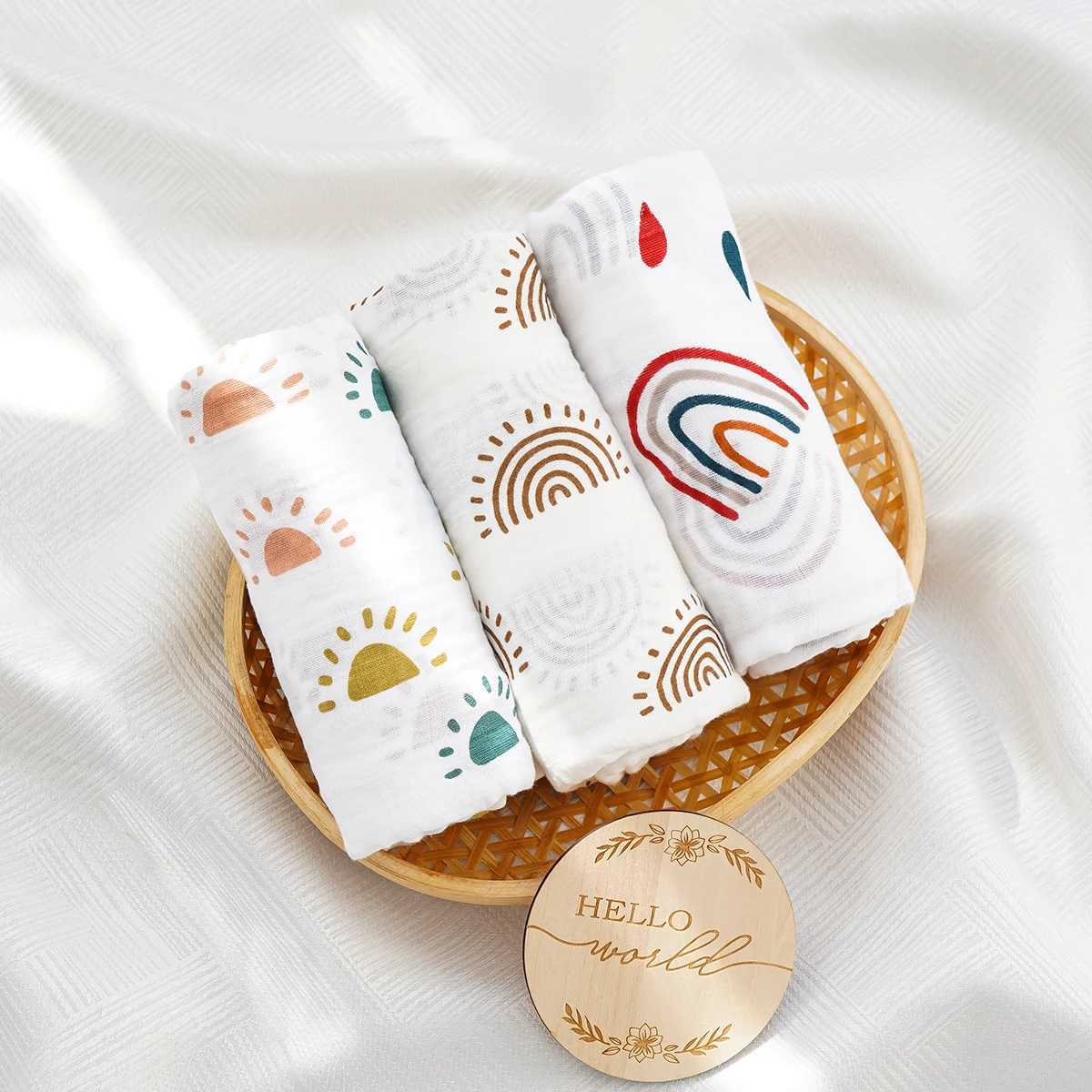 HappyFlute 3pcs/set Baby Muslin Swaddle 100% Cotton Baby Blankets Baby Wrap For Sleeping and Traveling Y240815