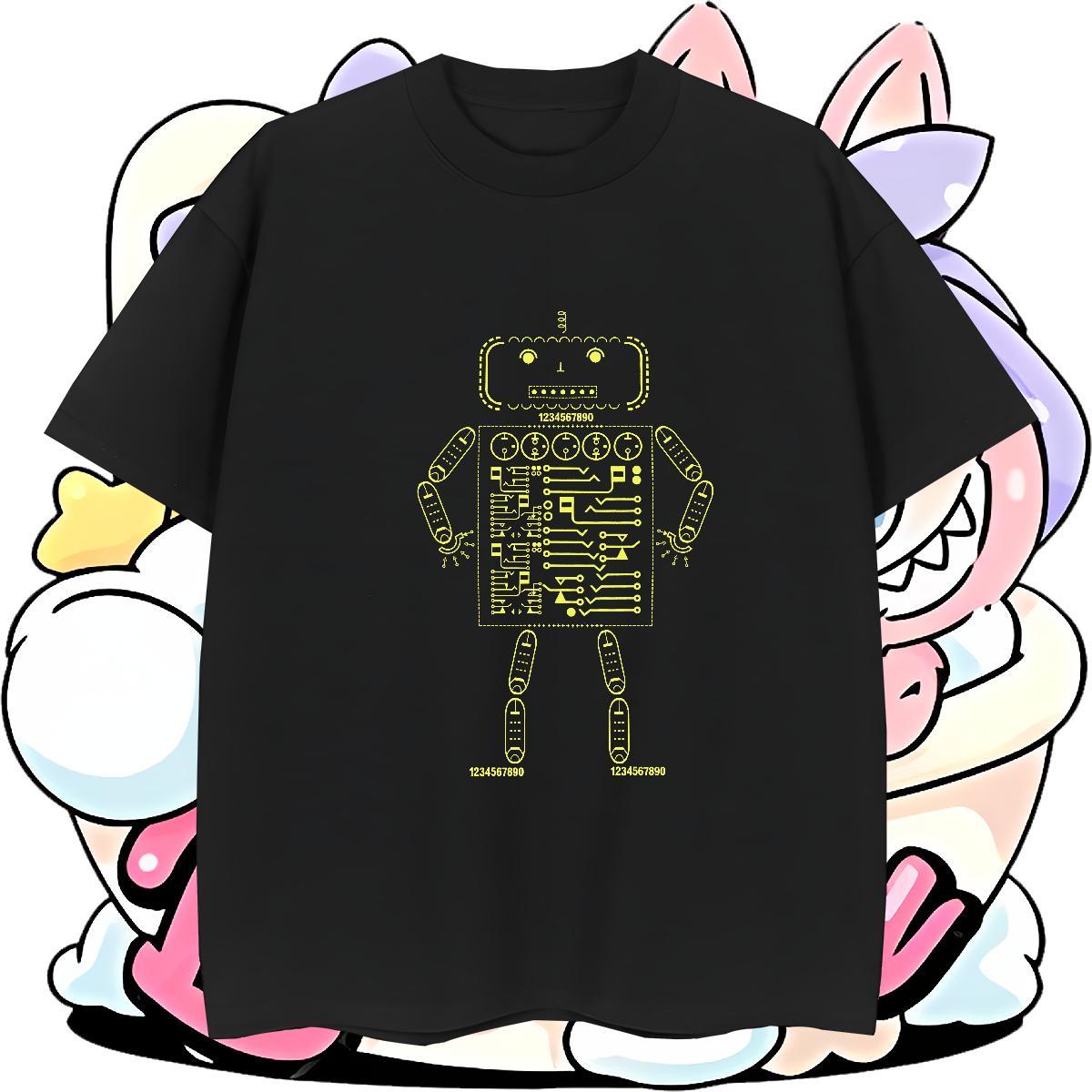 Loose robot Man T Shirts Casual Beach Couples T Shirts 230g Cotton New Breathable Crew Neck Skull Clothes
