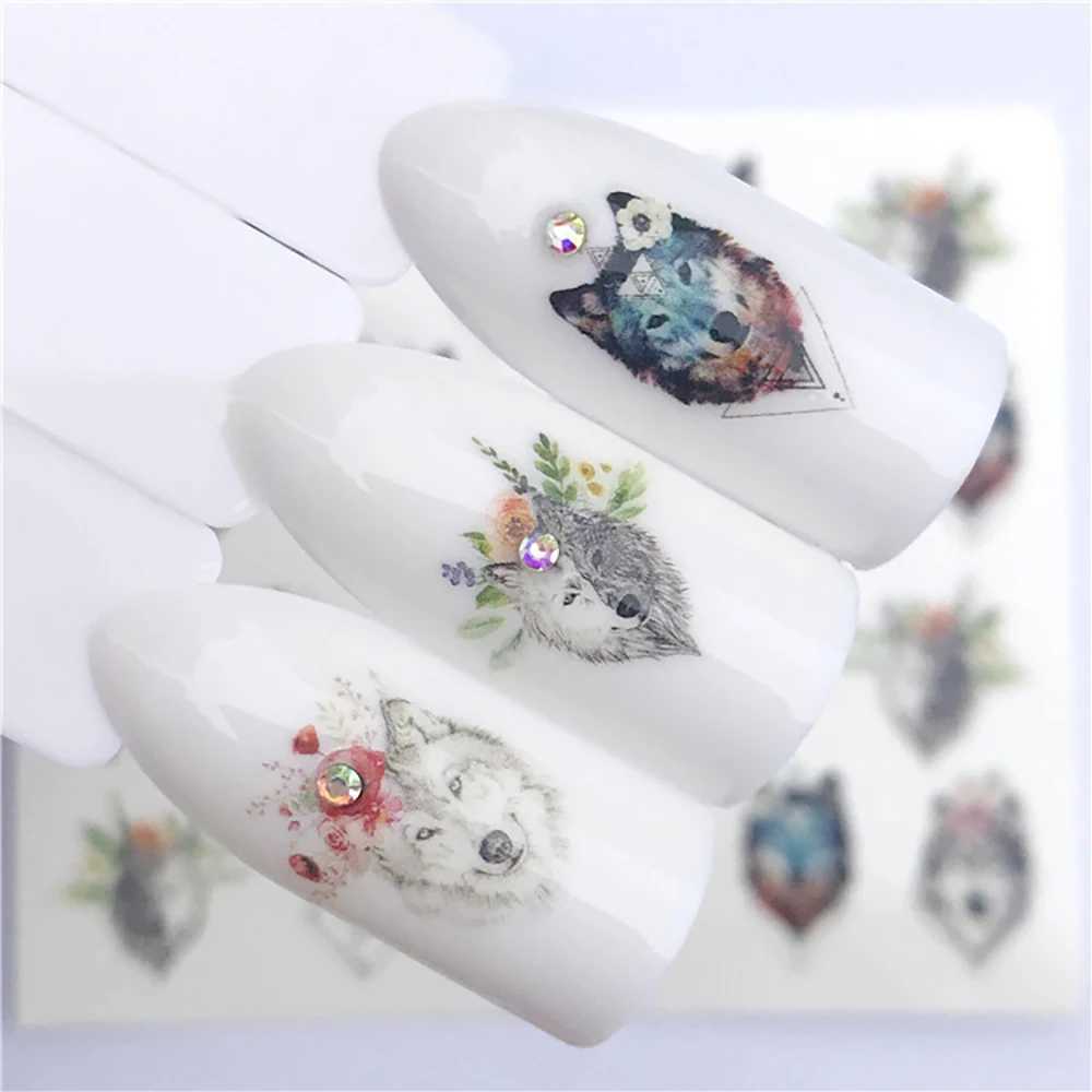 Nail Sticker Wolf Stickers Sliders For Nails Summer Full Nail Design Decorations Water Decals Animal Transfer Childrens SliderXJ240814