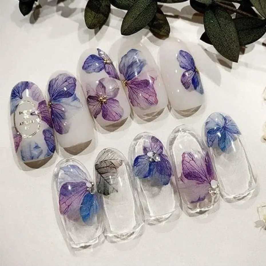3pcs Purple Flowers Petal Nail Stickers Decals Manicure 3D Adhesive Sliders Tattoo Japanese Charms Nail Art DecorationsXJ240814