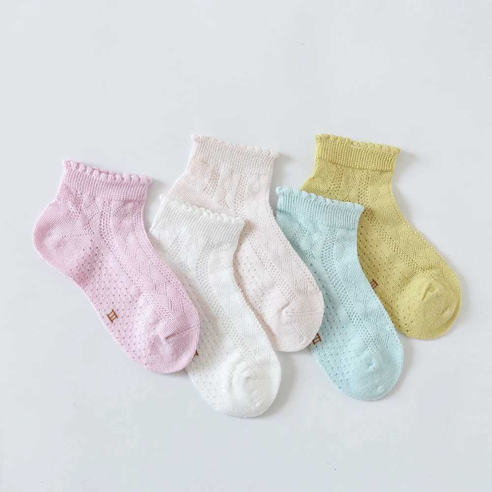 5 pairs/batch of baby socks summer and spring thin mesh cotton childrens socks cute girls lace socks colorful childrens socks W240814
