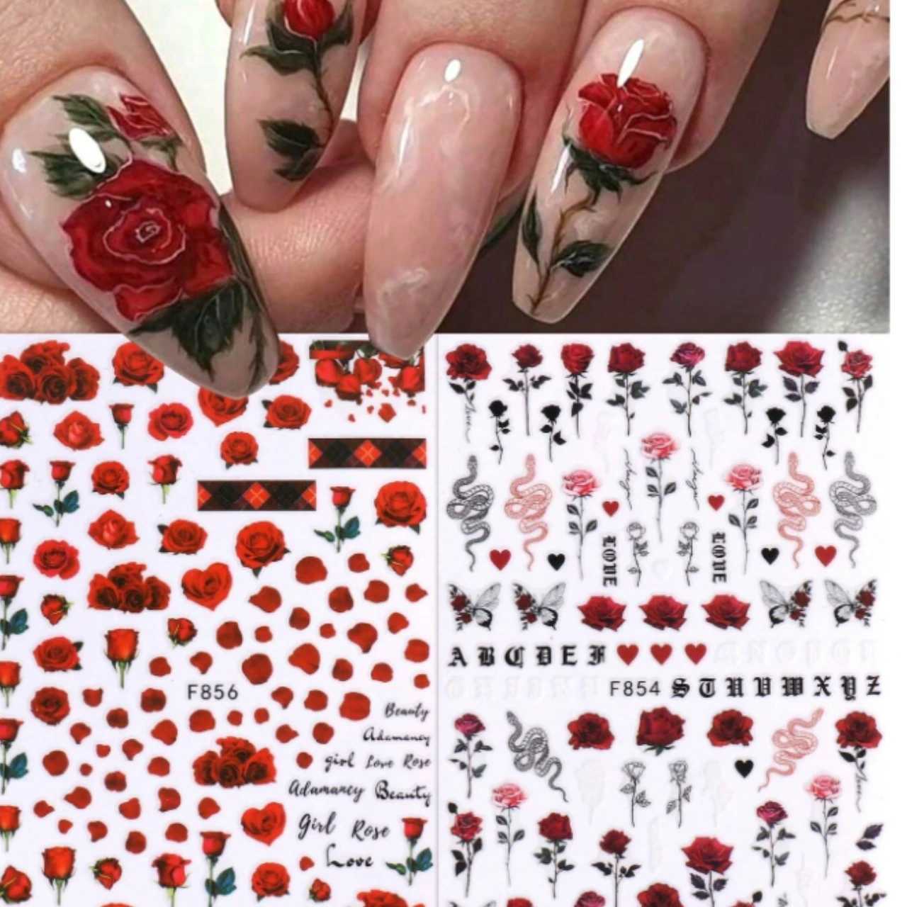 New Rose Flower 3D Nail Sticker Accesories Nail Art Decoration Self-pressing On Manicure Sticker Ladies Manicure Supplies DecalsXJ240814