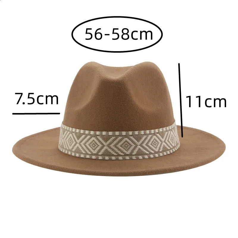 Panama Hat Western Cowboy Hats for Women Solid Big Brim Casual Fedoras Men Women Camel Black White Felted Hat Sombreros Gorras 240812