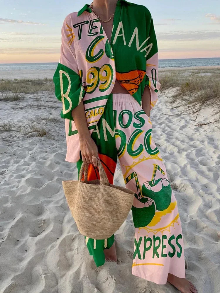 Fashion Casual Women Tropical Funny Banana Printed Loose TwoPiece Set Beach Holiday Outfits 240815