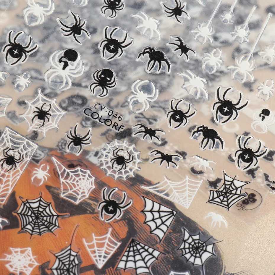 3D Luminous Nail Stickers Decals Spider Web Halloween Black White Glowing in the Dark Nail Art Sliders Foils Tattoo TRCY046-054XJ240814