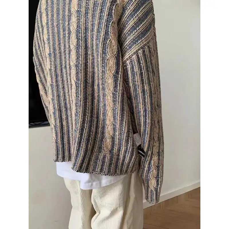 Striped Knitted Sweater For Men Korean Clothing Mens Winter Sweater Knitted Top Mens Winter Pullover 2024 NewXJ240814