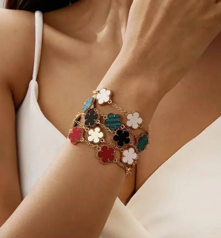 Clover Bracelet For Men and Women Designer jewelry Leaf Bracelets Gold Sier Plate Agate Dia Fashion Charm Chain Wedding Gift Party