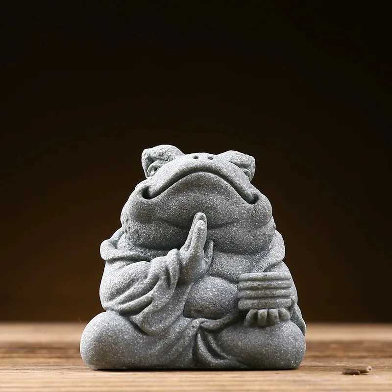 Creative Handmade Stone Tea Pet Decoration Gold Toad Green Sand Stone Animal Statue Fish Tank Landscape Home Tea Tray OrnamentsXJ240814