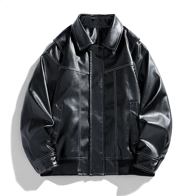 Europe The United States Trend Leather Jacket Spring Autumn Loose Mens Couple Lapel Motorcycle Handsome Coats y240826 e7
