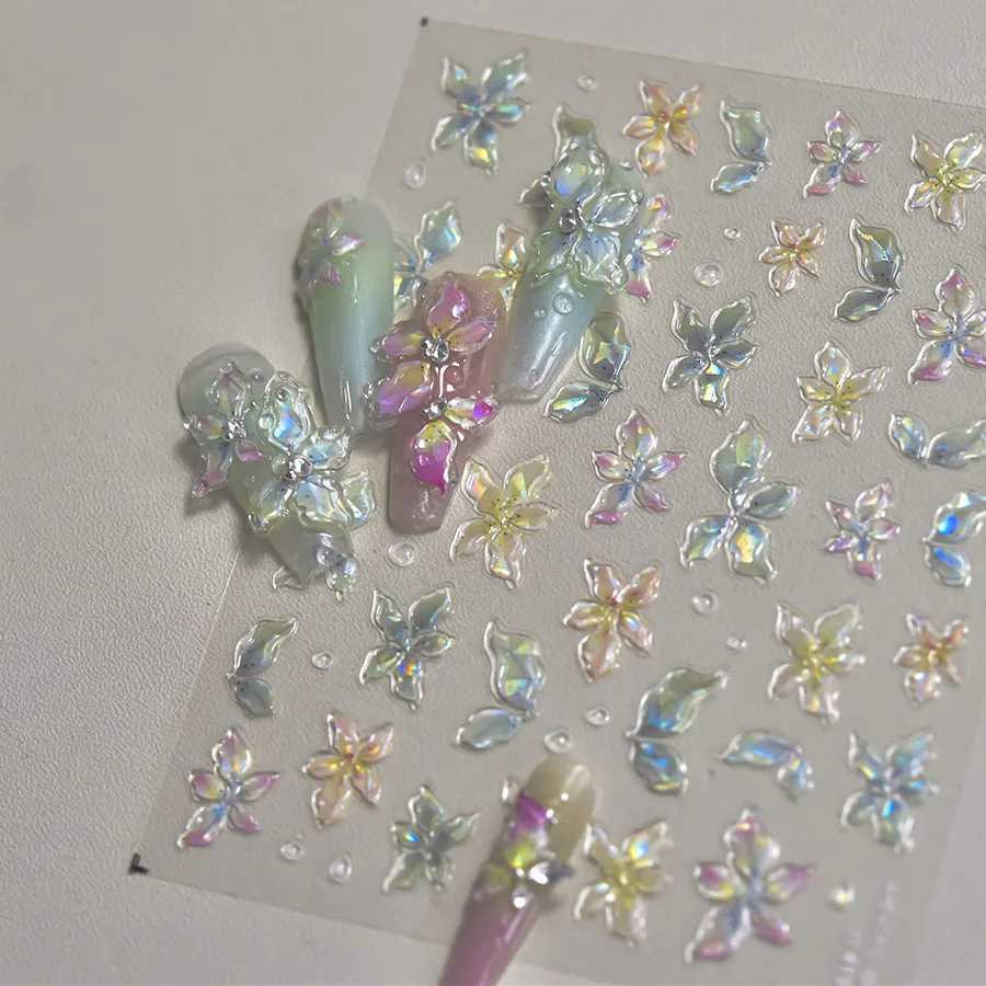 1 piece of 5D kawaii summer wildflower nail art stickers crystal lily nail art accessories star love nail decoration stickersXJ240814