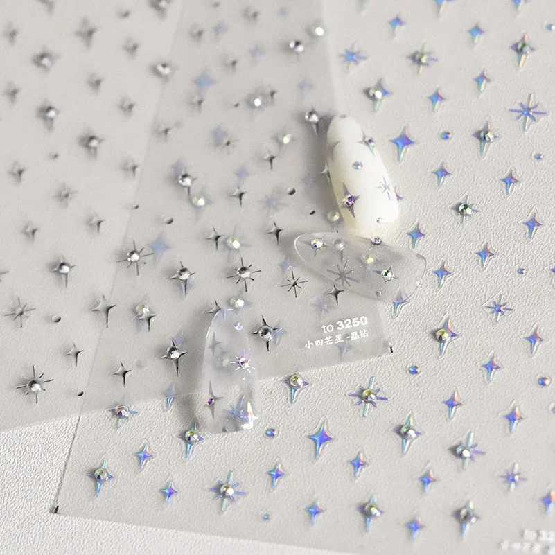 Simple Laser Bronzing Gold Silver Mini Star Rhinestone INS 5D Relief Self Adhesive Nail Art Decoration Sticker 3D Manicure DecalXJ240814