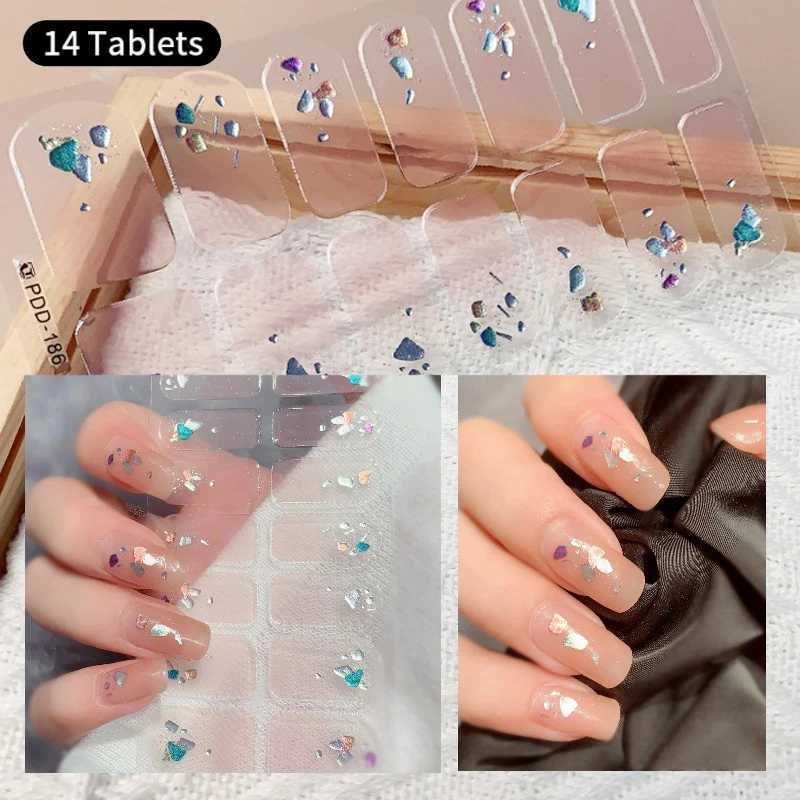 14Tips Glitter Full Cover Nail Stickers Self Adhesive Full Nail Decals Nail Gel Polish Decoration Designer Creative Nail ArtXJ240815
