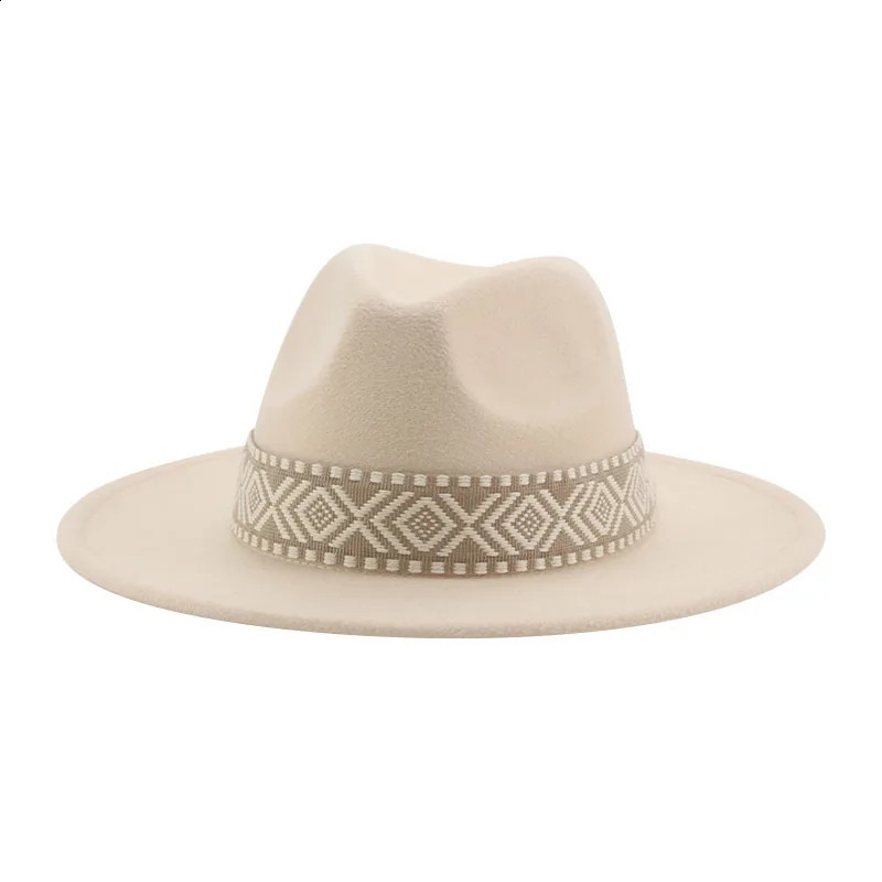 Panama Hat Western Cowboy Hats for Women Solid Big Brim Casual Fedoras Men Women Camel Black White Felted Hat Sombreros Gorras 240812
