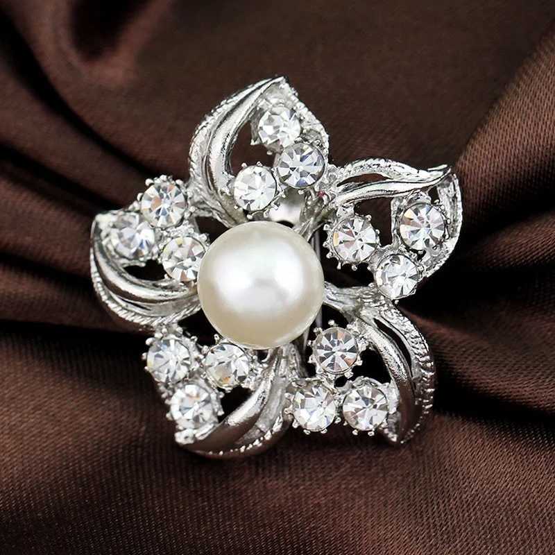 Womens fashion flower pearl rhinestone galvanized brooch wedding bride brooch W240815