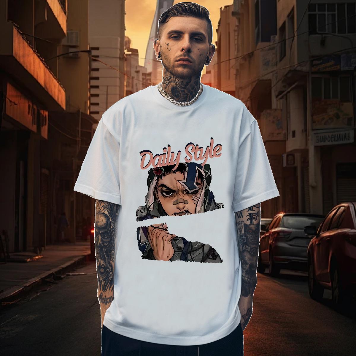 Men T Shirts 230g 100% Cotton portrait High Street Hip Hop Breathable Crew Neck Plus Size Cartoon Men Tshirts Classic Casual High Quality Clothes